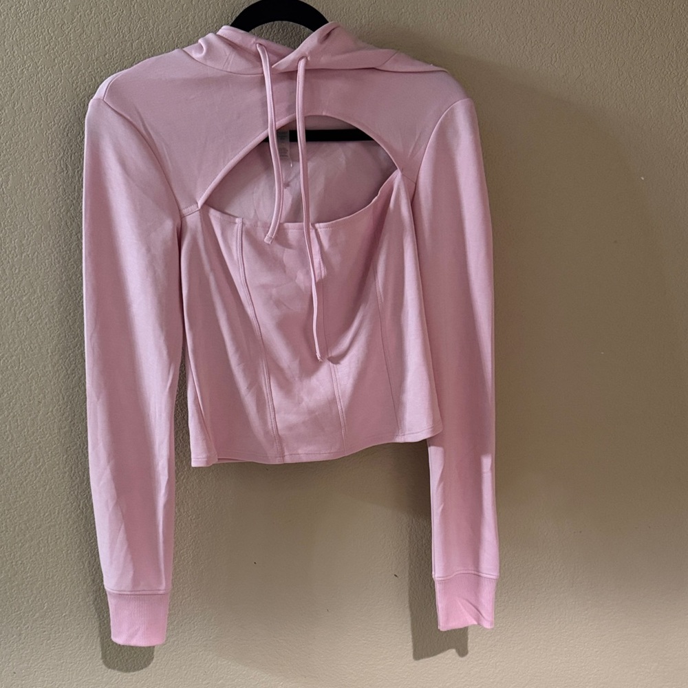 Mono B Pink Women's Cutout Hoodie TopNWT Size Medium